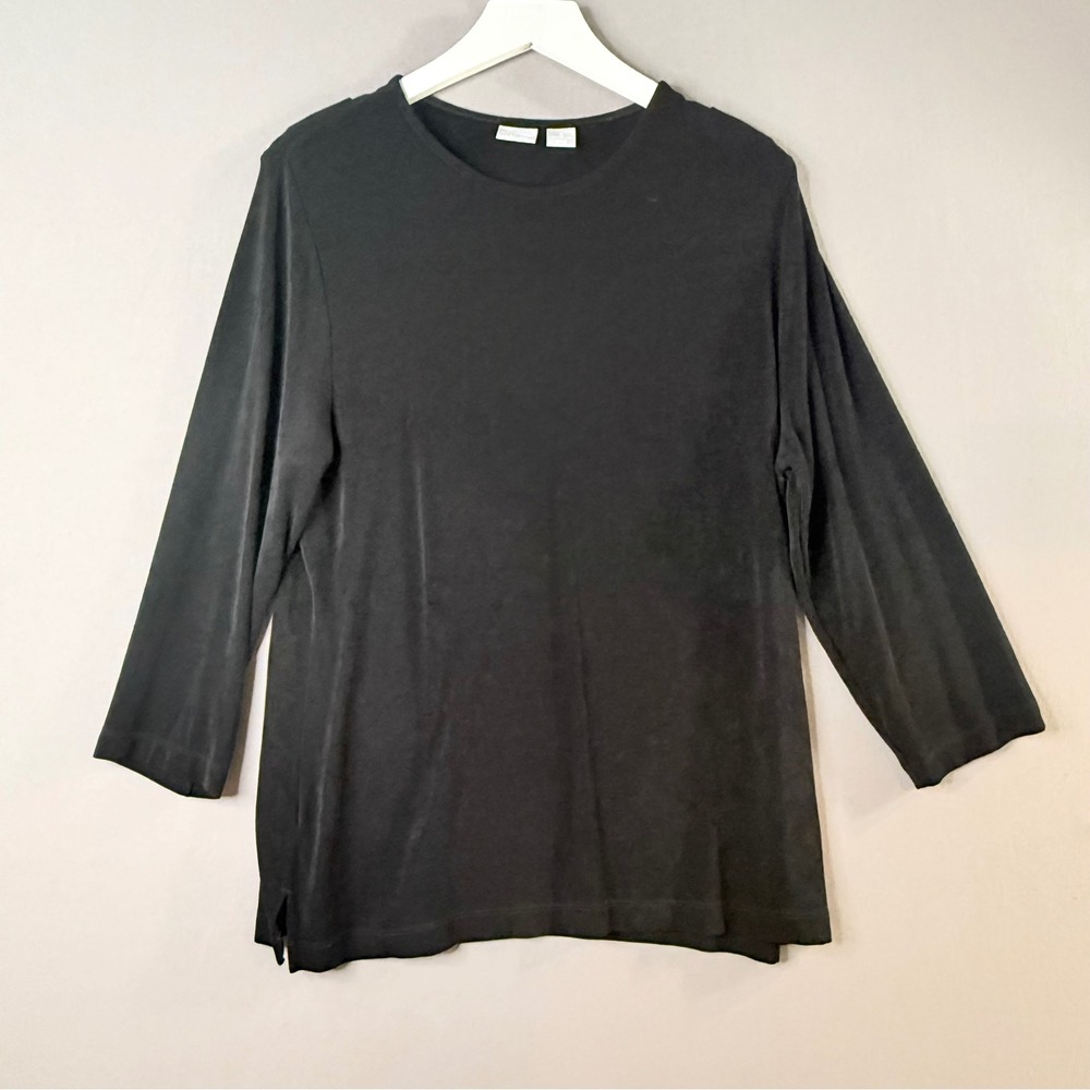 Chico's Travelers Tunic Womens 2 L Black 3/4 Sleeve Slinky Capsule Minimalist